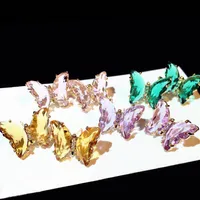 Nouveau créateur de mode étincelant beau coloré en cristal diamant grand papillon boucle d'oreille pour femmes filles argent post236c