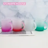 US Warehouse 11oz sublimering färgad frostad glas tumlare färgade botten muggar tomma kaffekoppar med handtag diy tryck multicolor z11