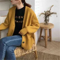 Women's Sweaters Korean Fashion Knitted Vest Women Vhals Front Pocket Button Down Dropped Long Sleeves Korean Casual Winter Basic Tops PZ3454 J220915