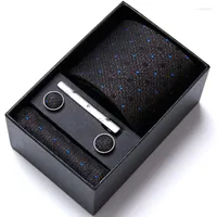 Bow Ties Vangise 유명한 디자이너 Blue Black Wedding Tie Set and Clips Silk Neck for Men Gift Groom Business Party