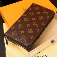 ファッション女性高品質の本革の財布クラッチ財布クラシックシングルジッパーウォレットオレンジボックス付きロングパース
