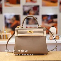Designer Bags Kellyss 2023 the Master in Charge Sews Bag Togo Calf Leather Kl25 28cm Elephant Grey Gold Buckle by Hand Ayw