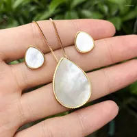 Necklace Earrings Set Funmode Classic Waterdrop Small Jewelry For Women Girl Party Show Shell Material Long Chain Gold Color FS04