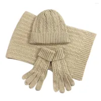 Berets Fashion Ladies Autumn Winter Warm Solid Color Scarf Hat Glove Sets Women Thick Knit Soft Knitted Woollen Set