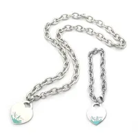 Kedja silver hjärtarmband halsband set mens kvinnor bröllop uttalande smycken kärlek hänge halsband armband uppsättningar 2 i 1 låda födelsedag julklappar 925 länk