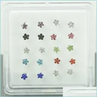 Nose Rings Studs 20Pcs/Box 4Mm Nose Ring Flower Shape Studs Colour Rhinestone Stars Noses Rings Stud Ornaments Jewelle Dhseller2010 Dhksk