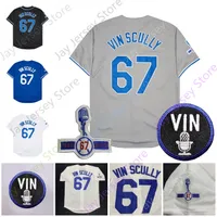 67 Vin Scully Jersey 1950 2016 패치 흰색 음성 크기 S-3XL 블루 그레이 블랙 버튼 다운