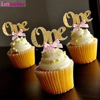 Evenementfeest 6 stks Happy Cup Toppers Cake Decorating Supplies Baby Girl Boy 1st Birthday Decoration