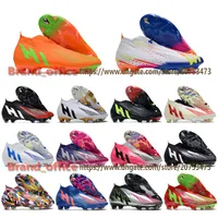 Soccer Boots Predator Edge FG Laceless Football Cleats Mens High Ankle Soft Leather Blue Red Pink Orange White Black Bekv￤m tr￤ning Soccer Shoes Size US6.5-11.5