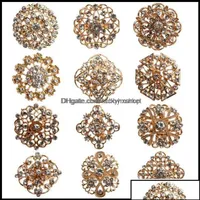 Pinki broszki Pinki biżuterii 24pcs Clear Crystal Rhinestones Kobiety złota broszka dla majsterkowiczów DHCDN319C