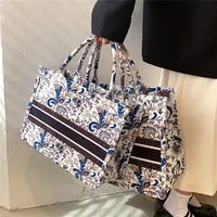 80% Off Evening Bags outlet online trendy women's old flower Tote tiger embroidered canvas saddle hand large capacity shopping holder