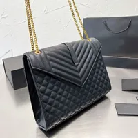 Genuine Leather Designer Envelope Bag Sheepskin Caviar Gold Chain Crossbody Bags Large Capacity Handbag Flap Purse Quilted Y-Shape Fashion Letter Magnetic Snap