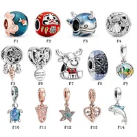 NEW 925 Sterling Silver Fit Pandora Charms Bracelets Ocean Starfish Family Tree Dolphin Blue Charms for European Women Wedding Original286T