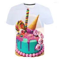 رجال القمصان عيد ميلاد كعكة مضحكة الكرتون ثلاثية الأبعاد قميص قصير الأكمام فضفاضة O-رقبة قميص كبير الحجم الصيف 2022