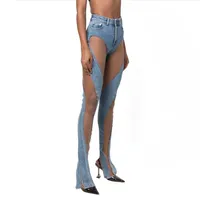Jeans sexy européens et américains femmes Spirale Hollow Design Splicing Split Split Denim Panters Femme Pantalon décontracté W285