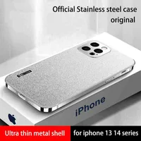 Cell Phone Cases Luxury Stainless Frame Case For iPhone 14 13 Pro Max Shockproof Metal Armor Matte snowflake back plate Protective back cover T220917
