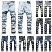 2022 Мужские джинсы Европейская американская модная бренда Men Jeans Slim Denim Straight Biker Skinny Raked Jean Hip Hop Pencil Pants