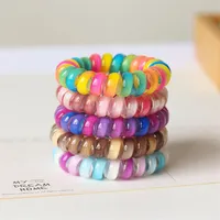 7 Colors Fabric Telephone Wire Hair Band Gradient Mermaid Glitter Ponytail Holder Elastic Phone Cord Line Hair Tie Hair Accessories M12265L