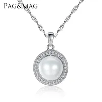 PAG&MAG Classic Round 925 Sterling Silver Pendant Necklace with 9-9 5mm Pearls Natural Freshwater Pearl Fine Jewelry 001 201223254w