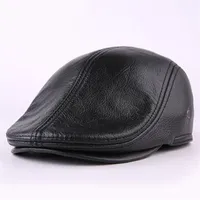 Designer Men's Real Great Le cuir Hat Baseball Cap Newsboy b￩ret chapeaux d'hiver Caps de vache chaude 211r
