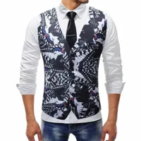 2018 جديد Fashiion Design Suit Suit Vest 3d Floral Mens Mens Sucked Jacket Squistcoat Slim Fitness Dress Press Plus C8Kl#