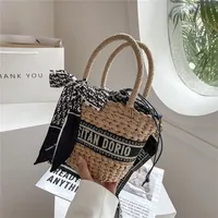 59% Off Evening Bags Factory Online high quality trendy bags woven bucket summer silk scarf Beach Women's large capacity portable one women's