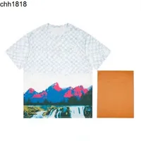 Heren t-shirts Hoge versie Envelope tas Vol met landschap Snow Mountain Old Flower Print Short Sleeve T-shirt heren en dames casual korte T-shirt half