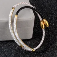 Accessori a basso costo collegamento a catena braccialetti gioielli di braccialetti Chanfar in pelle in acciaio inossidabile Bracciale Rhinestone Bracciale di cristallo M ...
