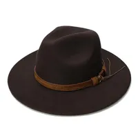 Luckylianji Retro Kid Child Vintage 100% Wollwolle Weitkrempe Fedora Panama Jazz Bowler Hat Leder Band 54 cm eingestellt Y200110350n