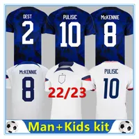 2022 2023 Pulisic USAS Soccer Jersey Men Kids Kits Соединенные Штаты 22 23 Футбольная рубашка Топ Таиланда Качество Рейна МакКенни Моррис Дест Йедлин Лланес Адамс Дом вдали