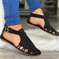 designer Women Flat Sandals Summer Closed Toe Ladies Beach Shoes Gladiator Buckle Strap Hollow Out Female Sandals283s