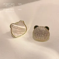 2021 New Design Exquisite Asymmetric Zircon Shell Panda Head Earrings Girls Luxury Jewelry Fashion Accessories For Womans