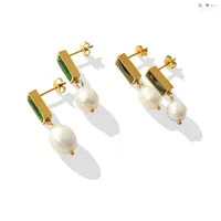 Hoop Earrings Waterproof & Tarnish Free Minimalist Light Luxury Zircon Freshwater Pearl Stainless Steel Jewelry