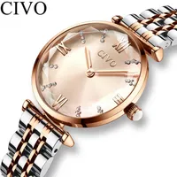 CIVO Luxury Crystal Watch Women Waterproof Rose Gold Steel Strap Ladies Wrist Watches Top Brand Bracelet Clock Relogio Feminino T1253P