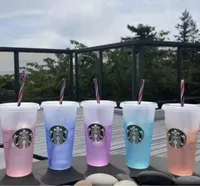 Starbucks Tumblers halm transparent färgbyte kopp dricksvatten med PP-plastvatten förändras färg när det är kallt