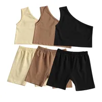 Clothing Sets Baby & Children's Kids Girl Clothes Fashion 2-piece Outfit Set One Shoulder Solid Color Tops Shorts For Girls266r