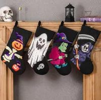 Chaussettes de d￩coration d'Halloween avec Skull Ghost Print Gift Sac Horreur Sc￨ne d￩cor Pendants Pendants Party Supplies