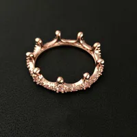 2021 18K Rose Gold vergulde kroonring met CZ Diamond Originele geschenkdoos voor Pandora 925 Sterling Silver Jewelry Fathion Rings voor W195Q