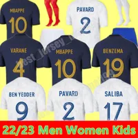 Maillots de Football 2022 Jerseys de football French Benzema Football Shirts Mbappe Francia Griezmann Pogba Kante Killot Foot Kit Top Shirt Men Kids sets