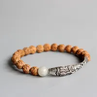 Nouvelle tendance Rudraksha Seed Beads traditionnel chinois traditionnel 925Silver Bracelet de charme LoUSFISH pour les femmes ethniques élégants yoga om bijoux176y