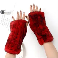 Women's 100% Real Genuine Knitted Rex Rabbit Fur Winter Fingerless warm soft Gloves Mittens Arm Sleeve 201021258e