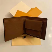 パリスタイルメンズウォレットデザイナーカードホルダーコイン財布短いバイフォールドウォレットレザーライニングブラウンレターチェックキャンバス財布とボックスダストバッグ