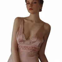 Linger￭a sexy rom￡ntica Oto￱o Invierno Nighties for Women Sleepwear Flower Flowers Lace Sweet V-Check tirantes Nightdress1 G9MK#