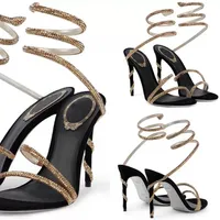 Stiletto Heel sandals for womens shoe Rene caovilla Cleo Crystal studded Snake Strass shoes Luxury Designers Ankle Wraparound Fashion 9238v