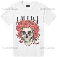 Designer European American Fashion Brand Mens And Womens Skull Rose Printed Round Neck Pullover T Shirt Summer High Street Tees