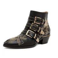 Дизайнер-суюсанна ботинок женщины с шипами на 100% подлинные кожаные ботинки мода Winter Martin Booties Chaussures 10 Colors Size230