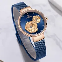 NAVIFORCE ROSE GOLD WORD WORGES Full Steel Ladies Women's Watch Femmes 2019 Blue Color Fashion2903