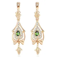 Dangle & Chandelier Dangling Earrings For Women Teardrop Olivine Green CZ 585 Rose Gold Women's Drop Earring Valentines Gifts KGE1320l