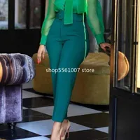 Women's Pants Women High Waist With Belt Elegant Office Ladies Fashion Work Female Modest Green Pink Yellow Large Size African