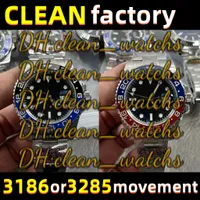 Clean Watch Mens Watches GMT 3186 또는 3285 두 개의 움직임 40mm 빨간색과 파란색 세라믹 무우 배트맨 왼손잡이 C1